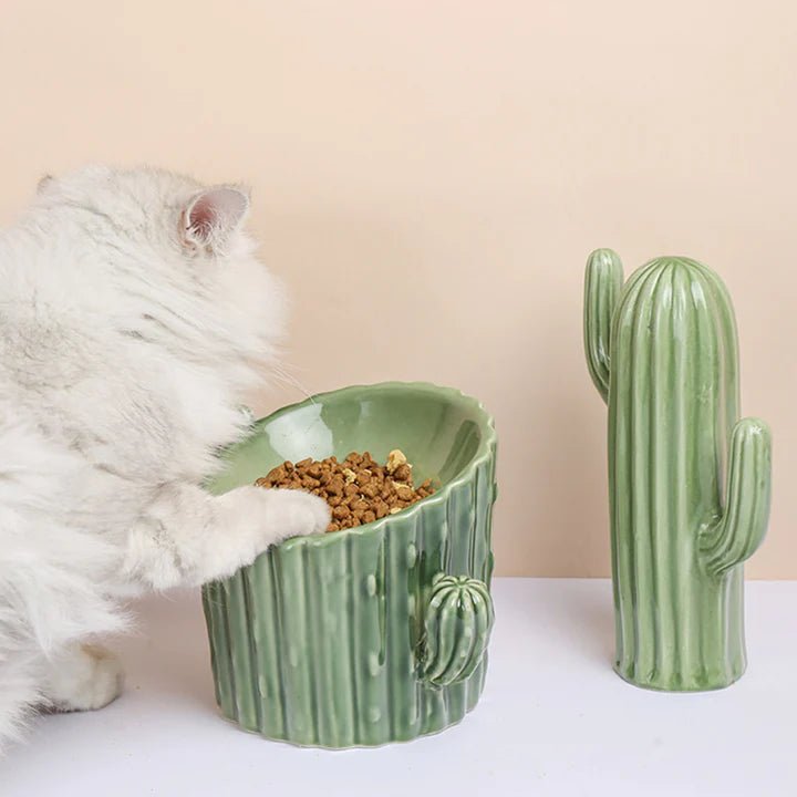 Cactus Shaped Elevated Cat Bowl - Pet Pet Gifts