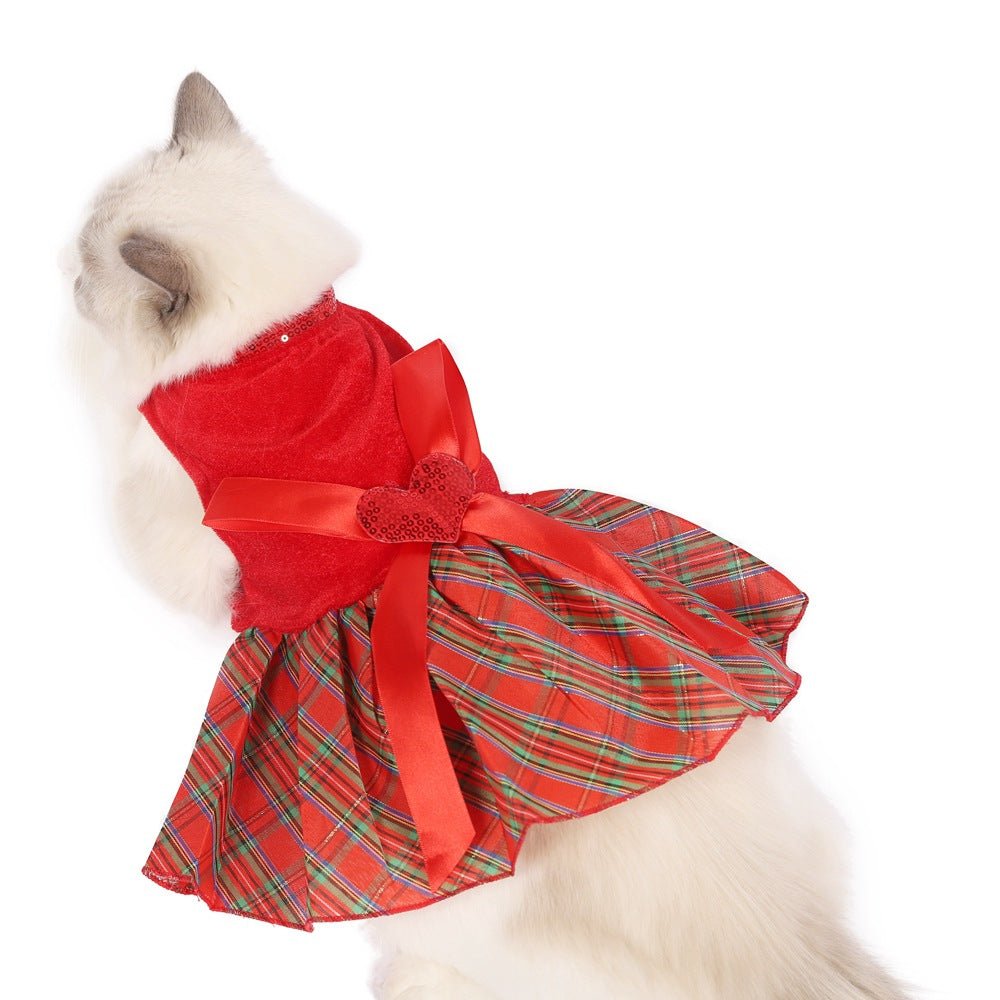 Pet Christmas Red Plaid Skirt Clothes - Pet Pet Gifts