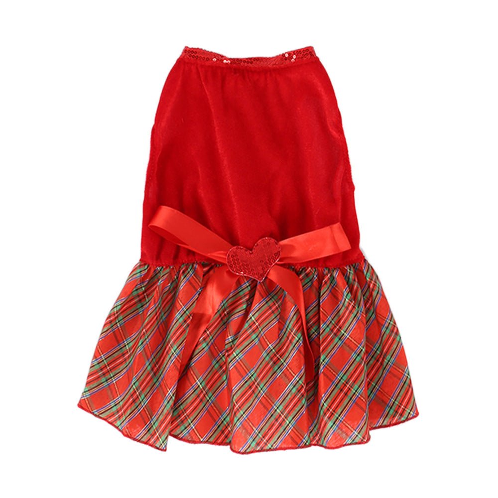 Pet Christmas Red Plaid Skirt Clothes - Pet Pet Gifts