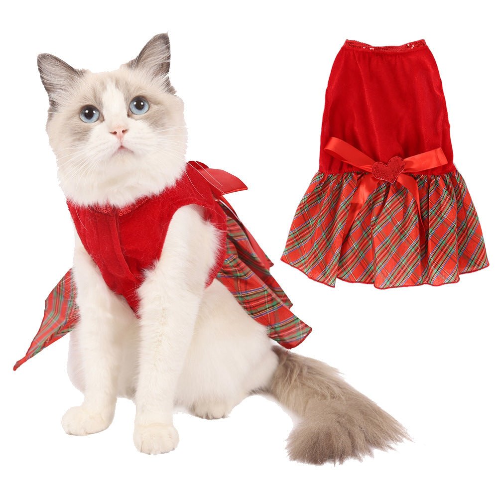 Pet Christmas Red Plaid Skirt Clothes - Pet Pet Gifts