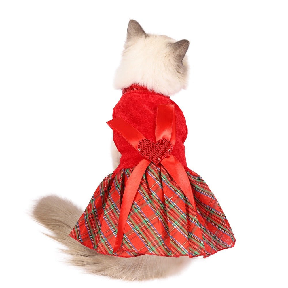 Pet Christmas Red Plaid Skirt Clothes - Pet Pet Gifts