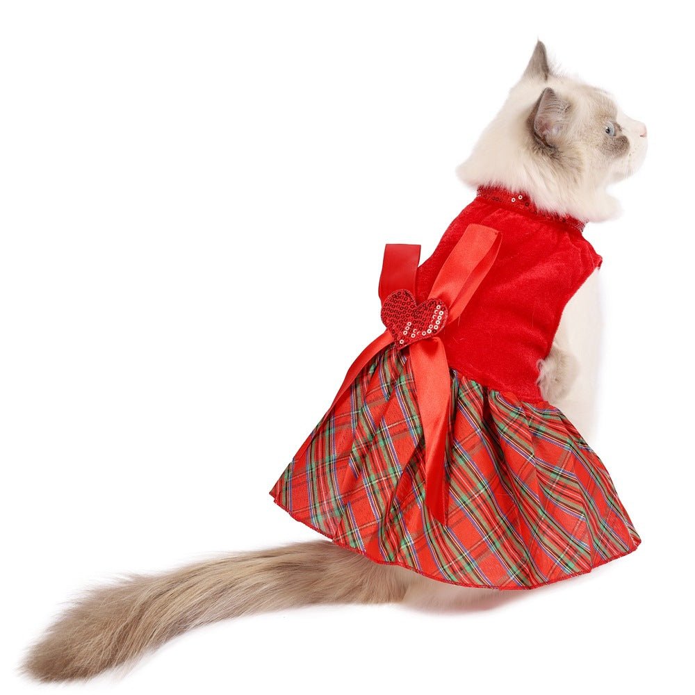 Pet Christmas Red Plaid Skirt Clothes - Pet Pet Gifts